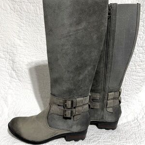 SOREL Lolla ll Waterproof Tall Distressed Grey Leather Boots, Size 7.5